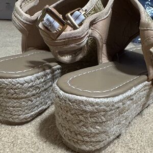 Wedge Espadrille Platform Sandals in Nude